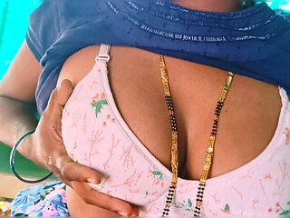 Desi Maid Handjob with Dirty Telugu Talk - Busty Indian Housemaid Cheats Outside