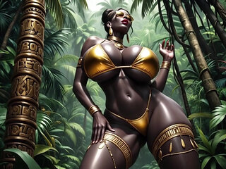 African woman sexy pose in jungle with music (Ai animation)