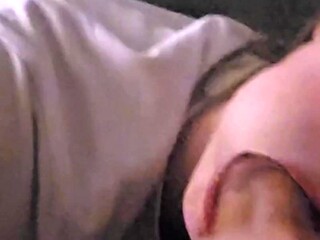 Amateur couple shares mirror view while girlfriend gives sloppy blowjob and rides cock