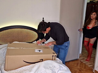 Surprise! I made my stepdad fuck me. I give him my ass in a box as a sex doll