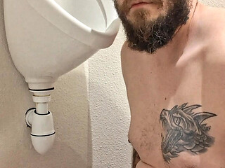 Public urinal licking squirt in
