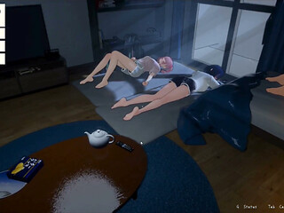 Hentai Game - Pink Hair Gyaru Sex Scenes 2 - summer hangout spot secret after school spent with gyarus