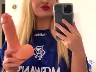 Shaved pussy blonde Tasha Reign with big boobs goes solo