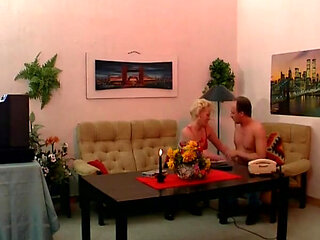 French Lady in Red Lingerie Sucking Cock in Hotel Room