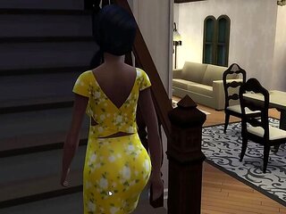 Ebony stepmom gives blowjob to black stepson
