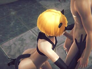 Sexy Femboy Yaoi Catboy sex with a big dick men Hentai