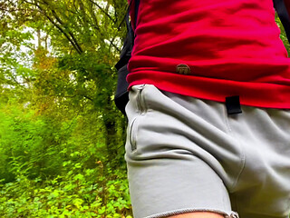 Dildo play, asshole teasing before being fucked in a wood