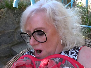 Busty Mature in Stockings Rides and Sucks Young Cock Outdoors