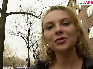 German Blonde Pina Mayer Sucks Huge Cock on Camera in Retro Scene