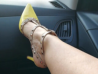 Sexy MILF in Short Skirt and High Heels Masturbates in a Taxi on the Way to Work. Part.2