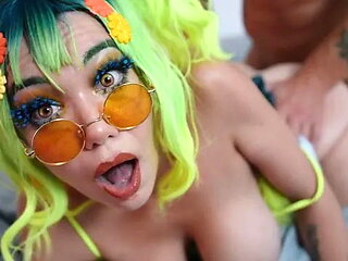 Duo gets Her Deep Throat Tight Pussy and Huge Tits Fucked - Cosplay - Little