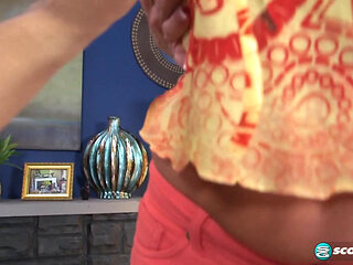 Busty blonde MILF Farrah Rose strokes and sucks cock