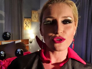 Sexy blonde milf goes solo with a red dildo