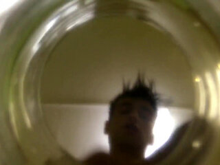 Twink Cums Into Cup of Water ( Inside Glass View ) Floating Sperm