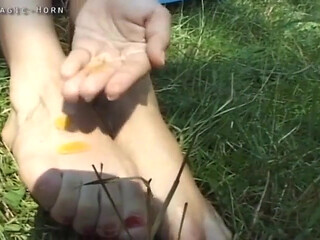 Foot Fetish Session Where German Babe Playes Outside