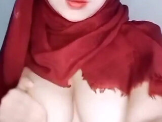 Long Time No See with My Girlfriend Hijab Big Natural Breasts Horny Plug Pussy