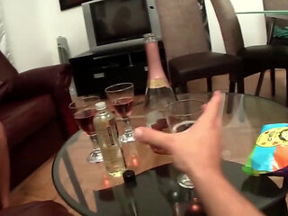 Hot Brunette Double Penetration Couch Ride