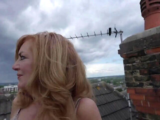 Rooftop Sex with Hot Redhead GILF Andi James - Outdoor Fucking