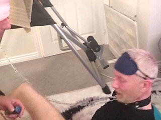 Amateur inked threesome with strap on and bondage