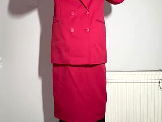 Sissy crossdressing in a skirt suit