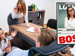 LOAN4K. Mrs. Boss caught her clerk having sex and jumped on his cock right after