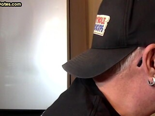 Gloryhole gay loves sucking stiff dick while stroking it