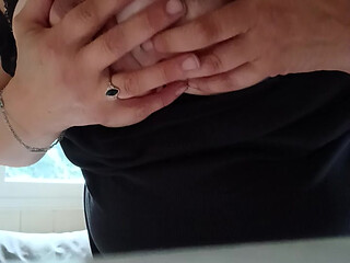 Tits themselves lick and caught