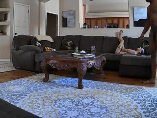 Hot brunette amateur MILF rides hubbys cock