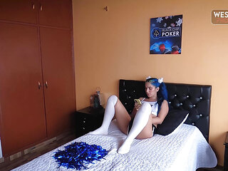 Blue-haired Latina Cheerleader Min Galilea Fucks stepbrother's Best Friend