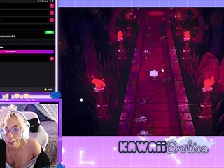 Gamergirl wanks to Cult of the Lamb while showing off her big natural tits