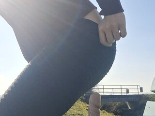 Solo dildo play on the street outdoor, did they catch me?