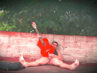 Big Muscular Man - GuitarJob - In the Air Rubbing Yamaha C80 Orange Guitar By The Penis - Sexy Number 1