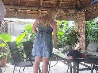 Fucking my neighbours wife creampie on the patio