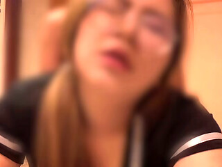 Asian glasses girl ask for cum on stand position