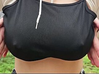 Busty MILF enjoys solo masturbation in the forest