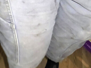 Massive flood in gray and shorts saturates wool socks