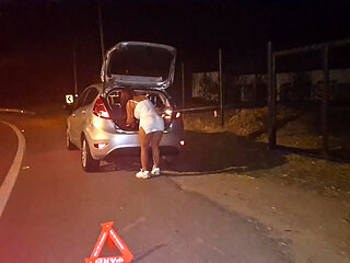 The police discovered us fucking on the national road and asked us...