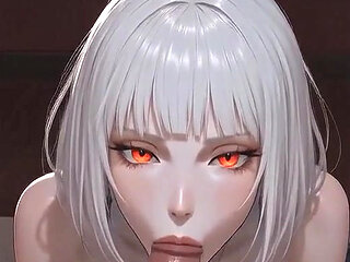 AI Goth vampire girl gives a blowjob and gets fucked in the missionary position and doggy style, takes a load in her mouth