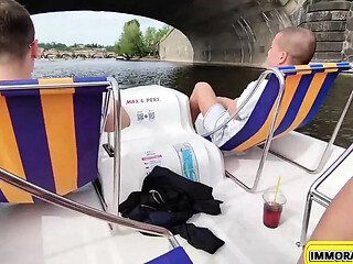 Curious wife Lovita Fate enjoys a surprise boat ride threesome with