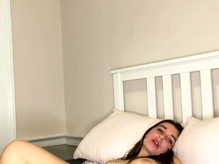 Busty curly brunette with big boobs fucks on couch