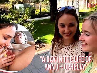 Blonde Ann and brunette Ophelia trade nipple sucking and a long pussy lick