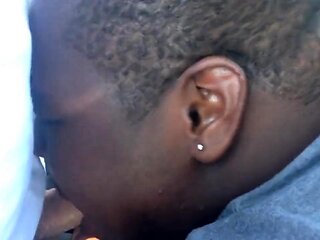 Chubby Gay Interracial Blowjob in Public