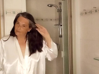 Fat German 53 in the shower - Fat pot belly & sagging breasts