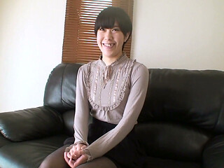 Adorable short hair Japanese MILF presents for cock