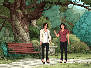 Friends in park talking about consent