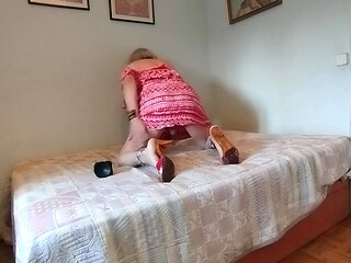 Spanish Shemale Whore Playing with a Black Dildo