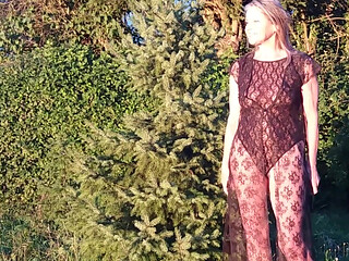 Granny Is Wearing a Sheer Bodysuit Outside