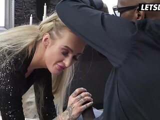 Tattooed blonde gets banged in doggy style