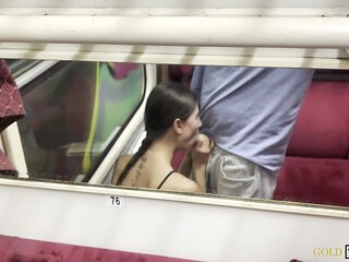 Nympha Sucks 'til Get Sperm in Train POV