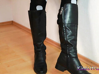 Polka Dot Tights & Boot Tease in Black Minidress